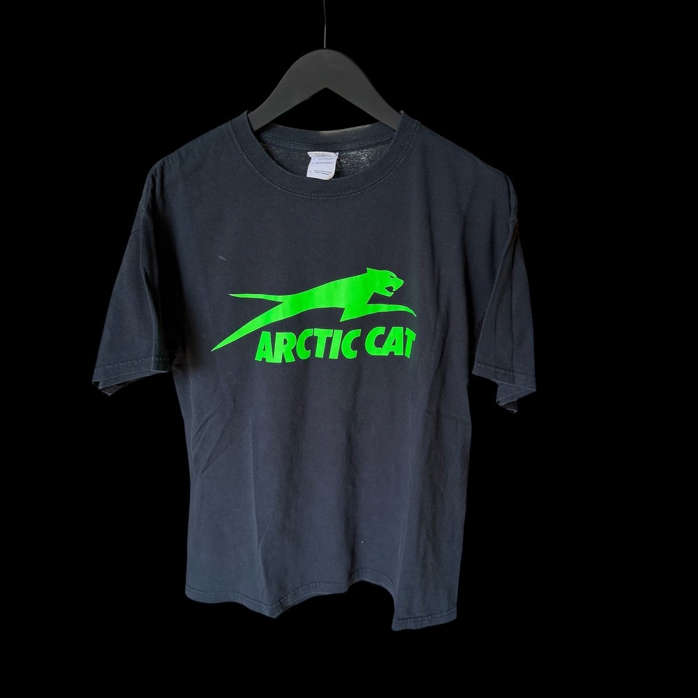 Y2K Arctic Cat T-Shirt Large Black Neon Green Logo Gildan Heavy Cotton